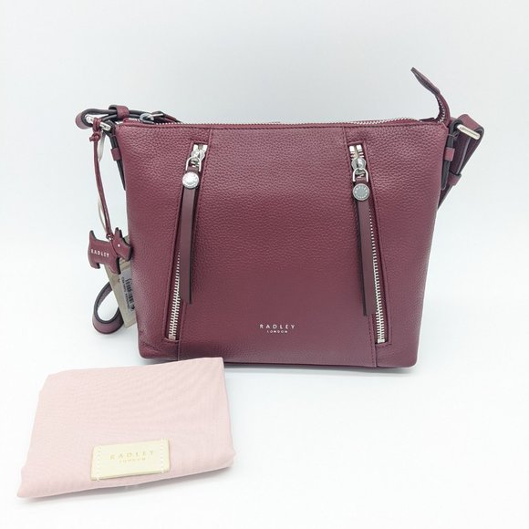 RADLEY Fountain Road leather medium women's crossbody + Dust bag WINE/BURGUNDY - Picture 2 of 9